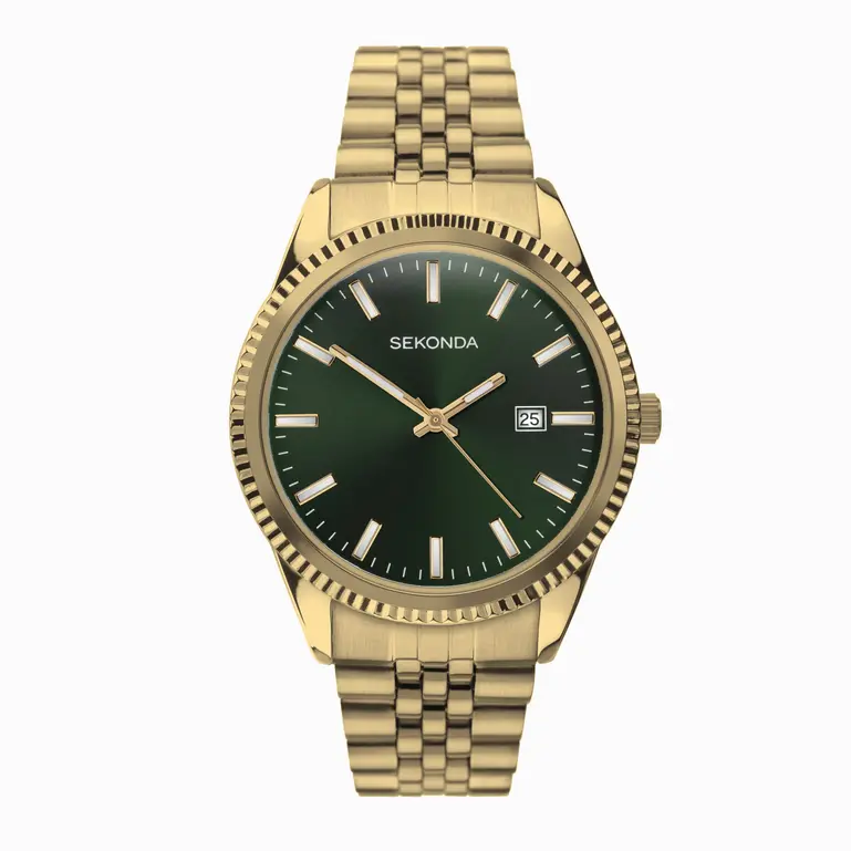 King Gold Plated Bracelet With Green Dial Men's Watch