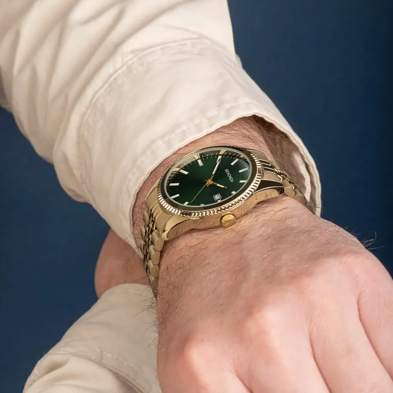 King Gold Plated Bracelet With Green Dial Men's Watch