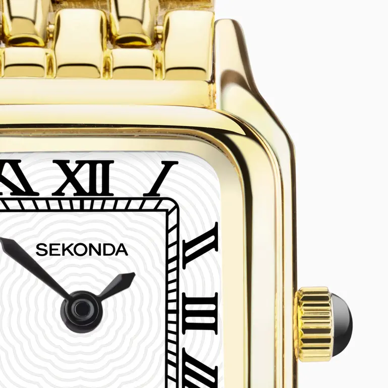 Monica Gold Plated Case & Bracelet With White Dial Ladies Watch