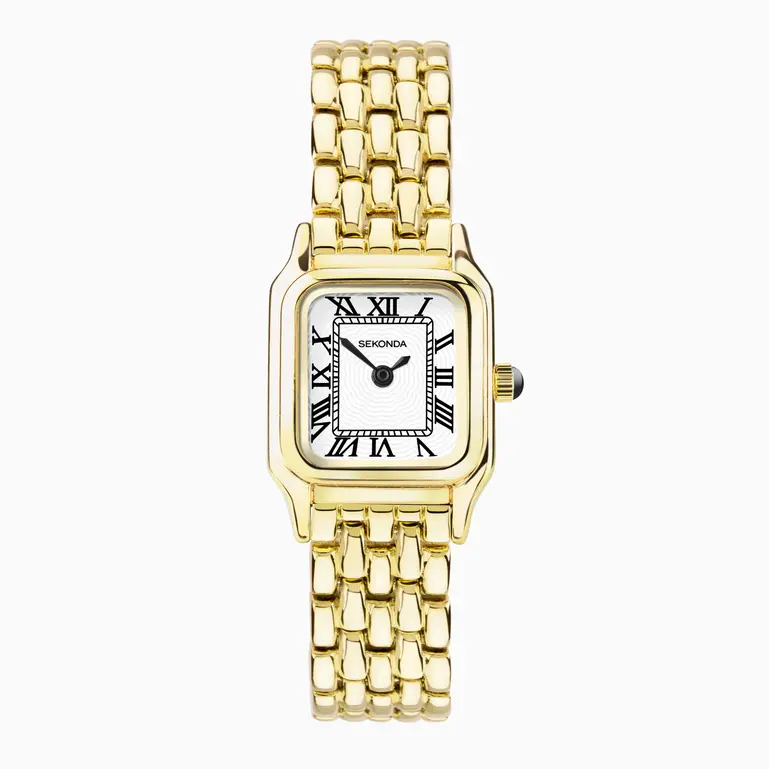 Monica Gold Plated Case & Bracelet With White Dial Ladies Watch