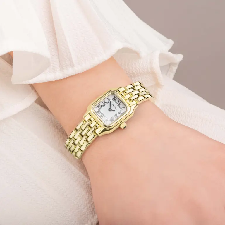 Monica Gold Plated Case & Bracelet With White Dial Ladies Watch