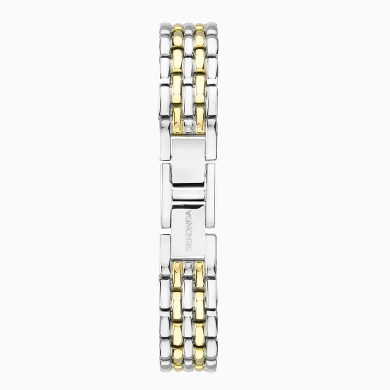 Monica Two Tone Case & Bracelet with Stone Set Bezel & White Dial Ladies Watch