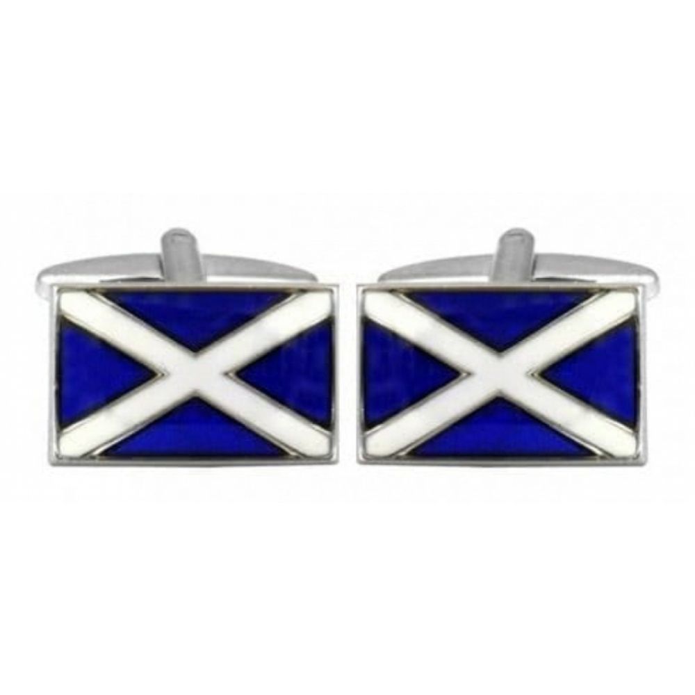 Rhodium Plated Scottish Flag Cufflinks