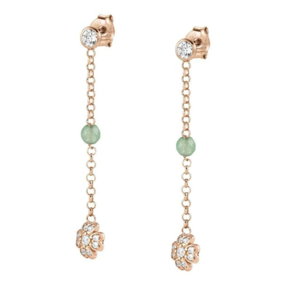 Gioie 925 Silver Earrings, Cubic Zirconia And Jade (023_Rose Gold Clover)