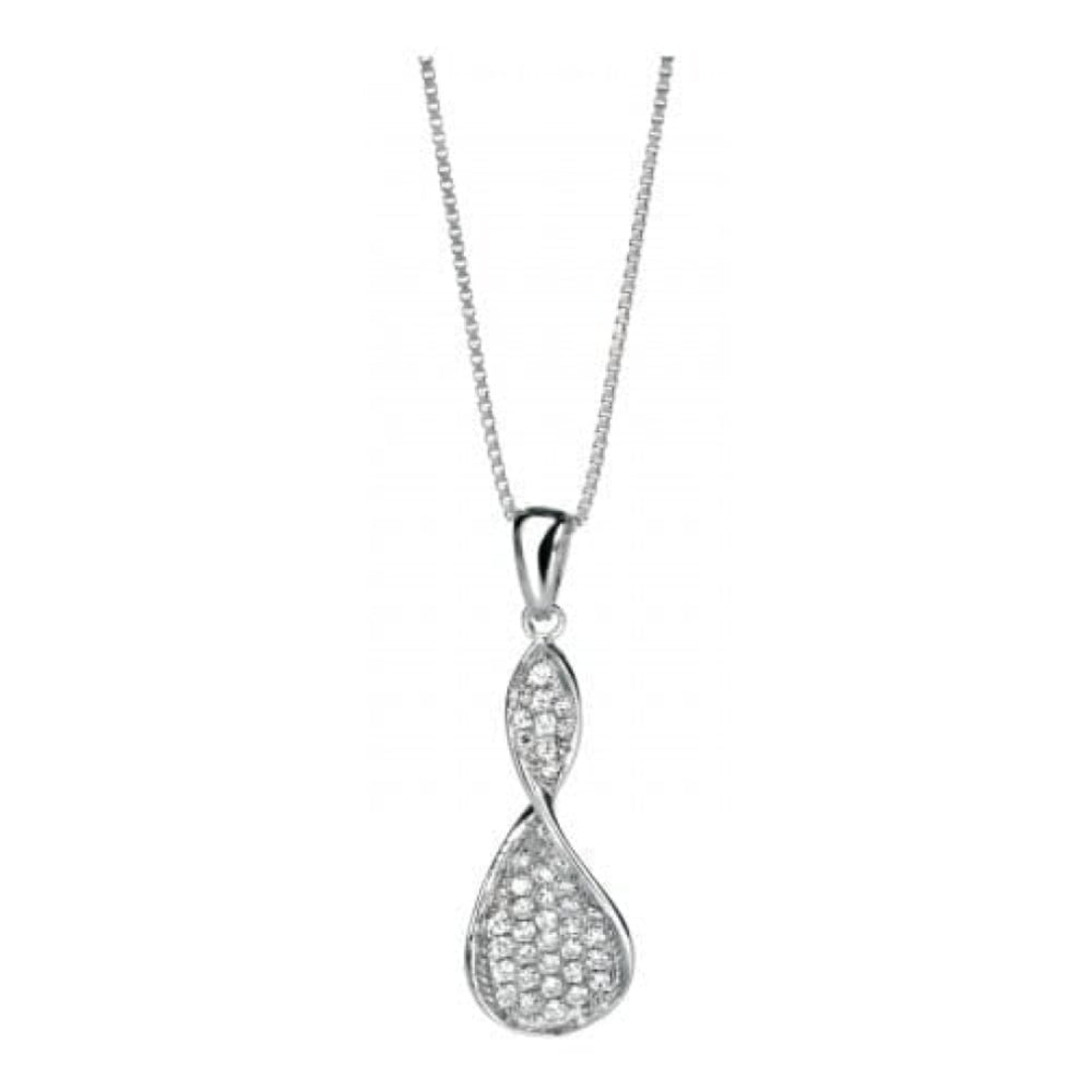 Ladies Silver Cubic Zironia Pave Twist Pendant Necklace