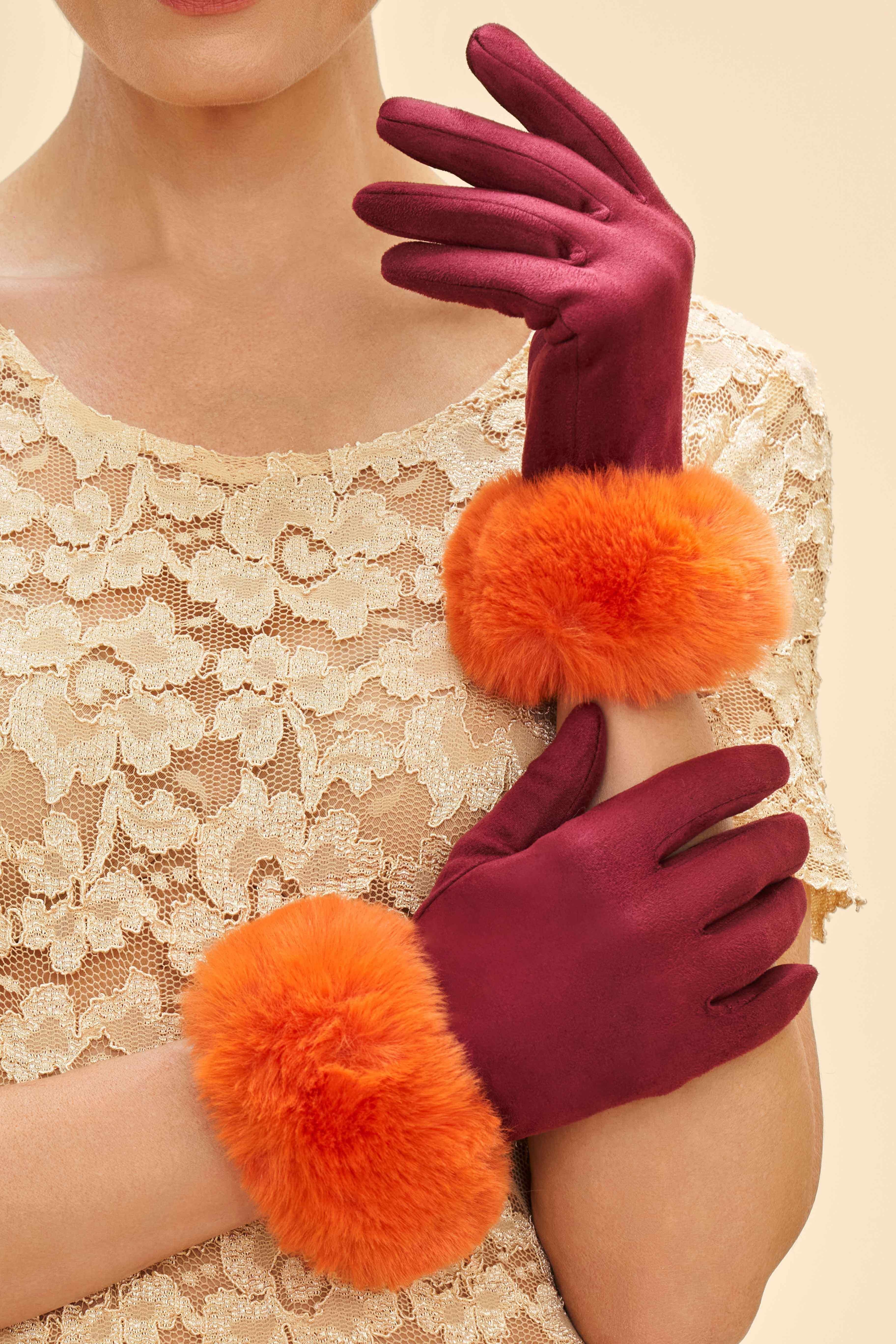 Bettina Gloves - Burgundy & Tangerine