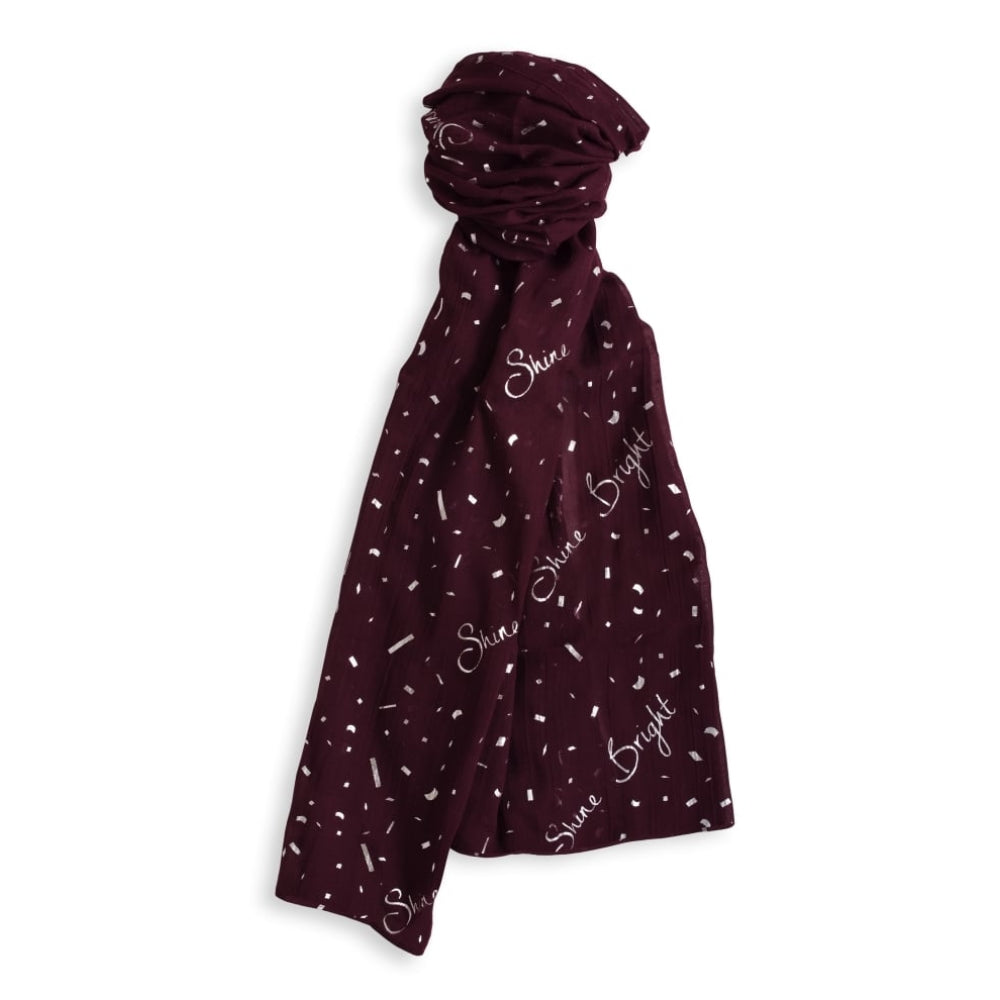SENTIMENT SCARF - SHINE BRIGHT- burgundy/silver foil print - 184x86cm