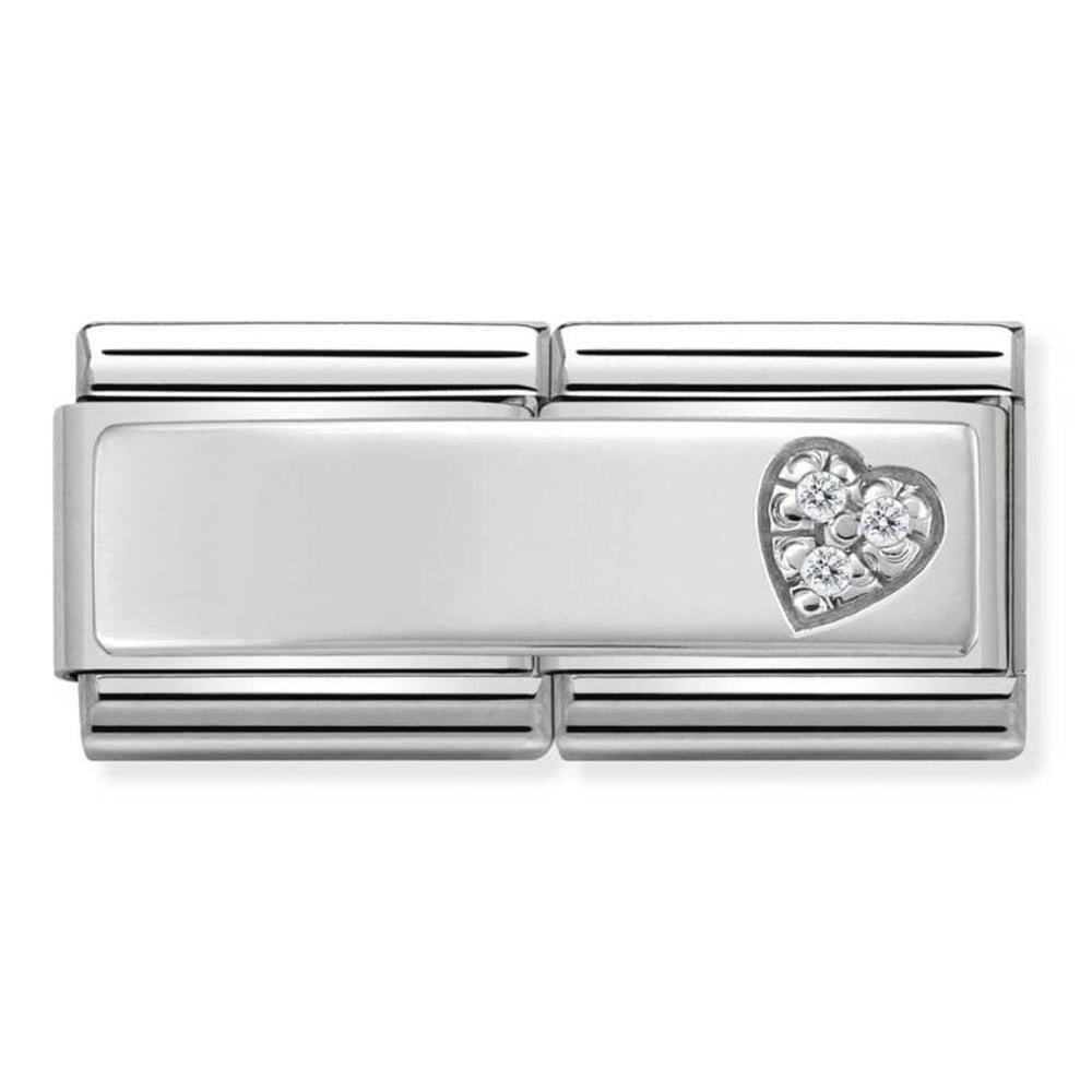 Classic Double Symbols Steel & 925 Silver Heart With CZ Link