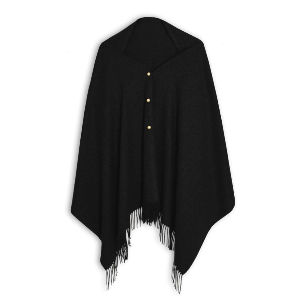 BUTTON WRAP PONCHO - Black - One size fits all