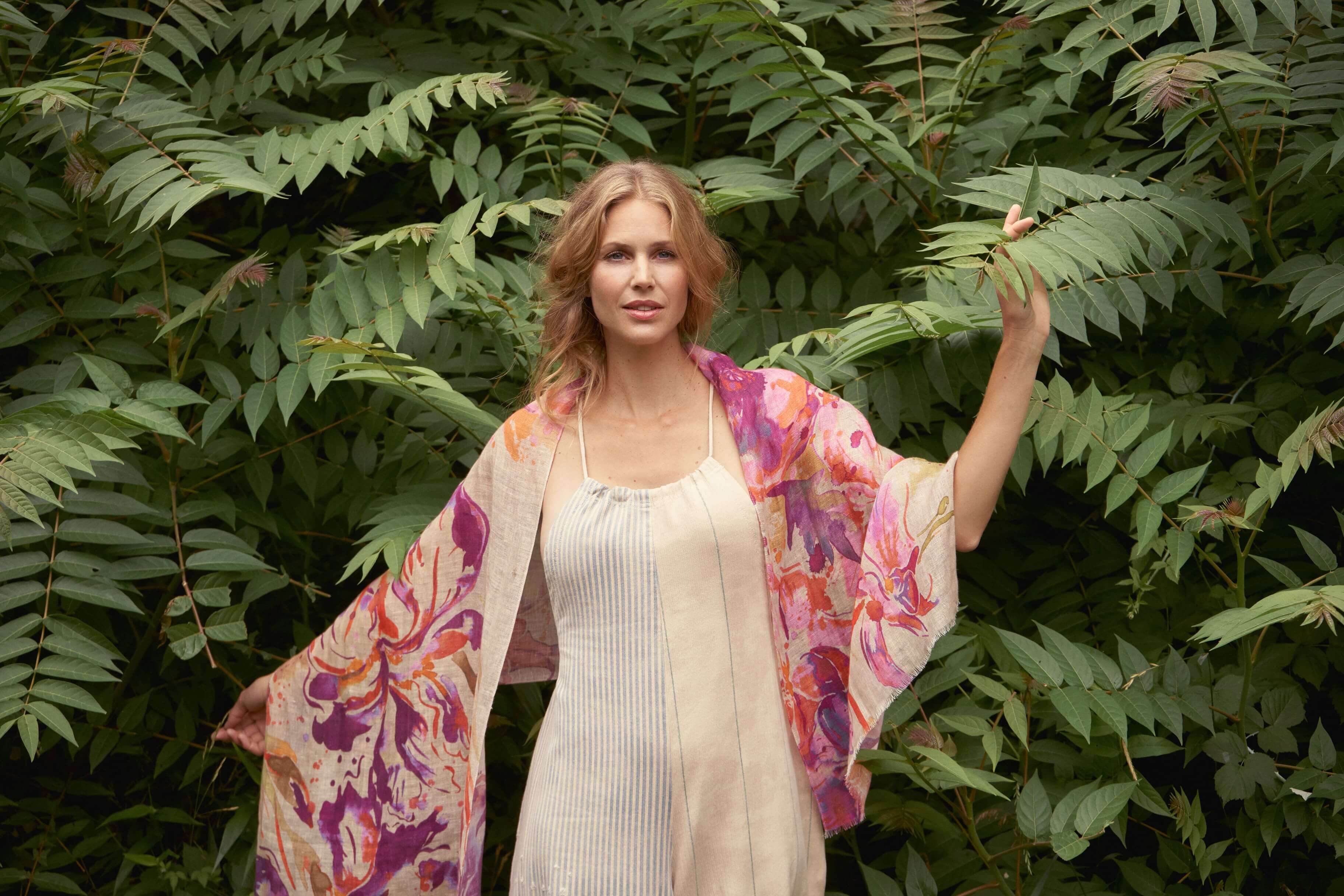 Orchid & Iris Linen Print Scarf - Coconut