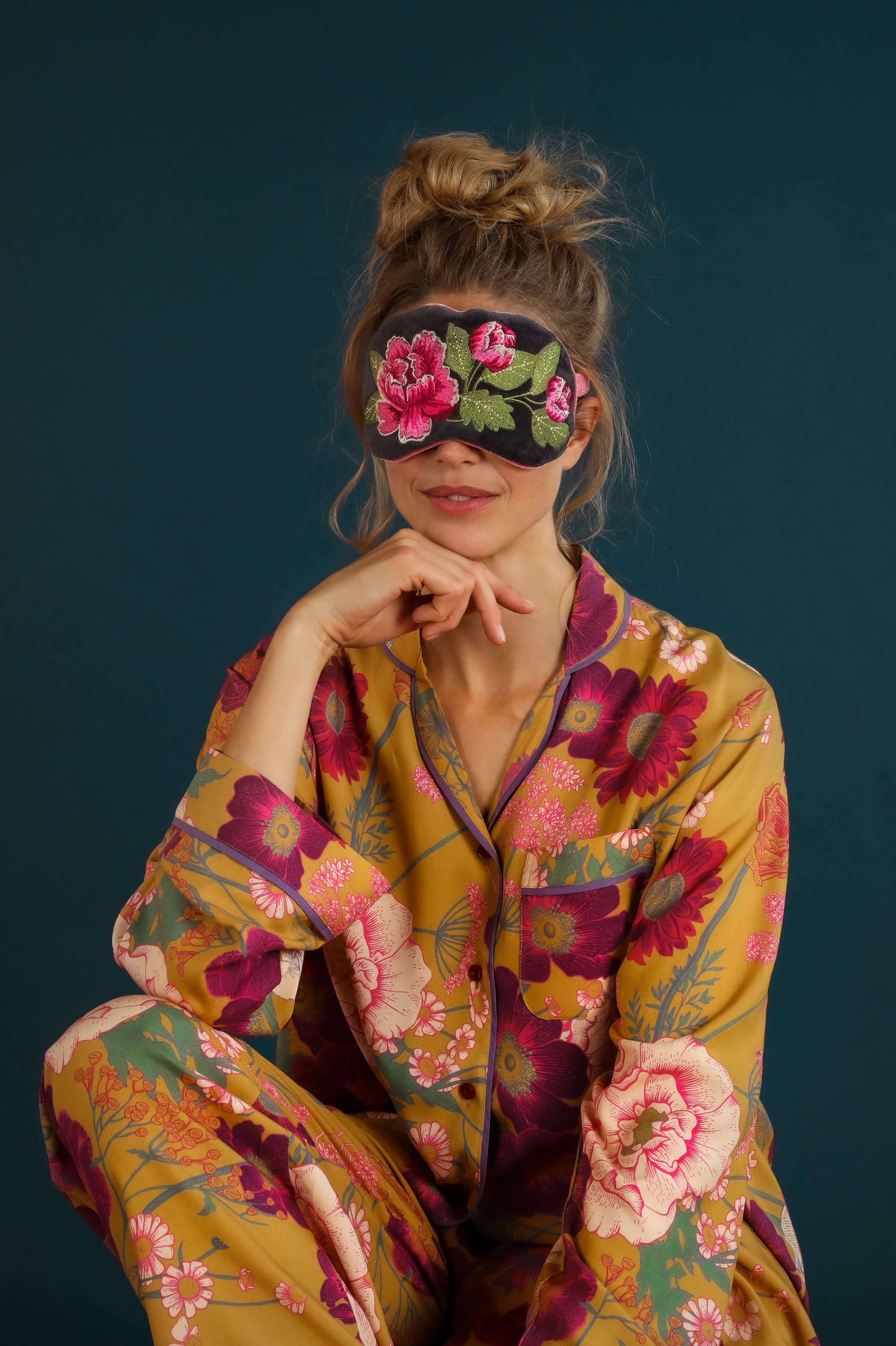 Painted Peony Luxury Velvet Eye Mask