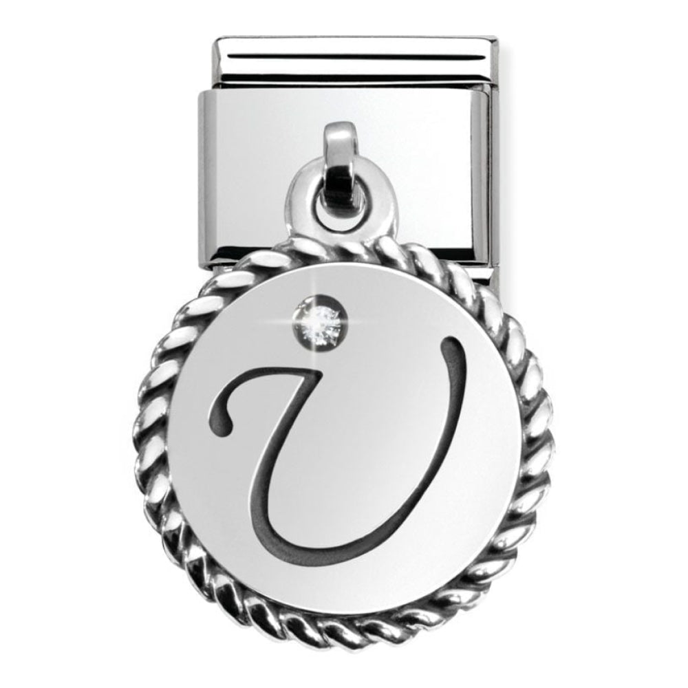 Classic Silver Hanging Letter U with CZ Stone