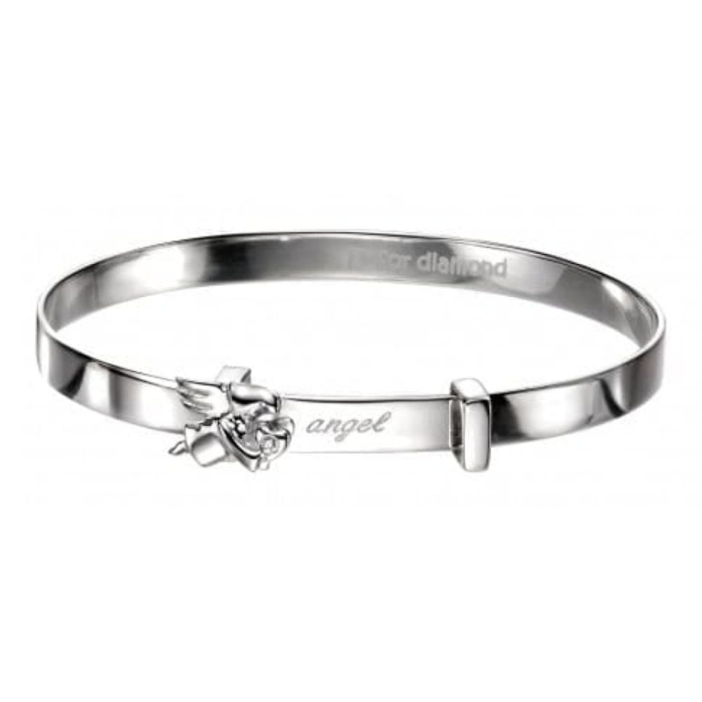 Childrens Silver Angel Baby Bangle With Diamond