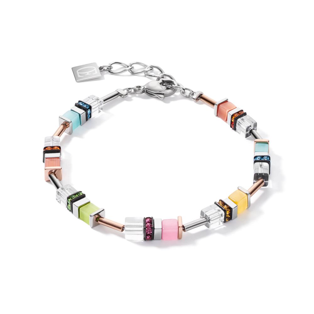 Rhinestone Multicolour Pastel-Silver Geo Cube Bracelet