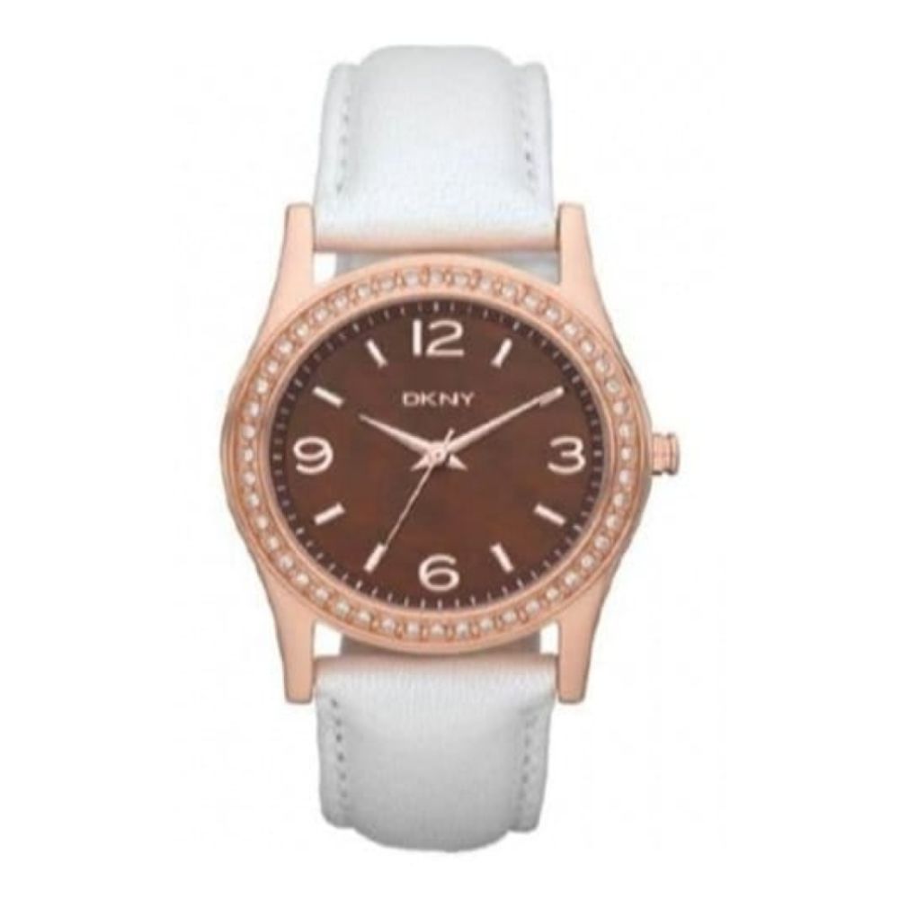 Ladies White Leather Crystalised Mother Of Pearl Dial Watch