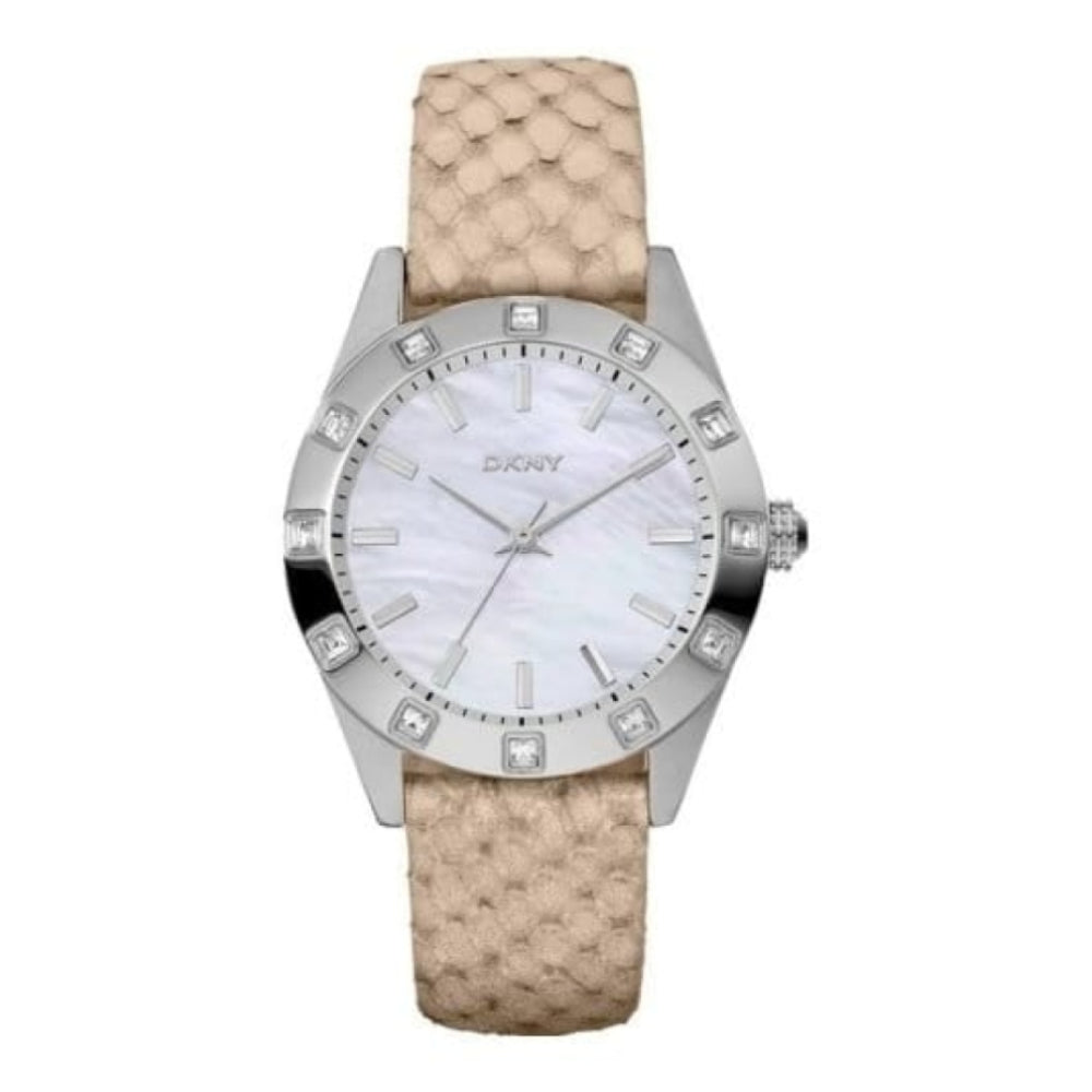 Ladies Beige Snake Skin Texture Leather Watch