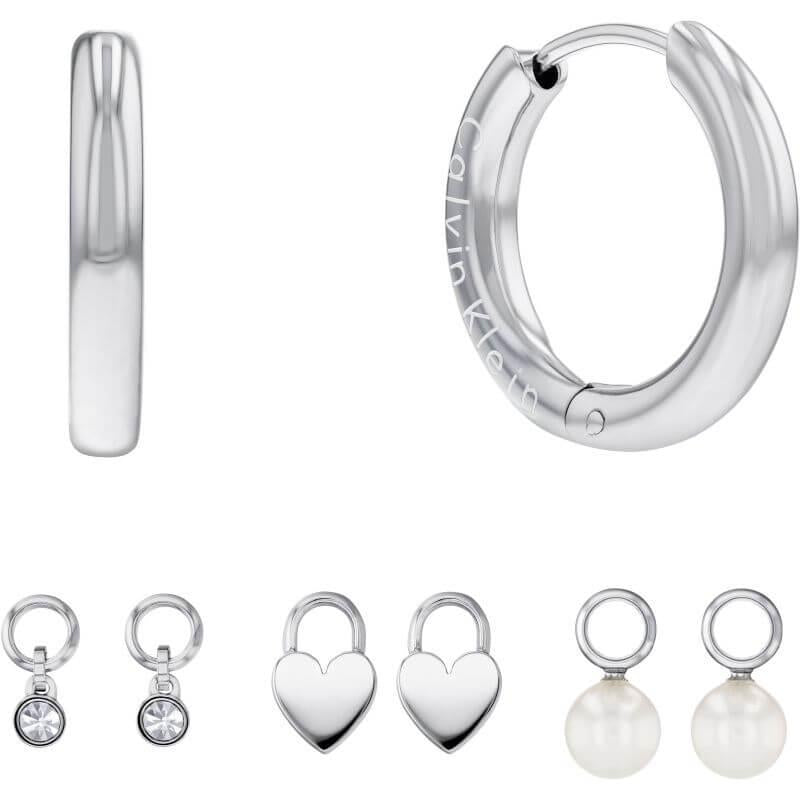 Steel Hoop Earrings with Three Charm Set
