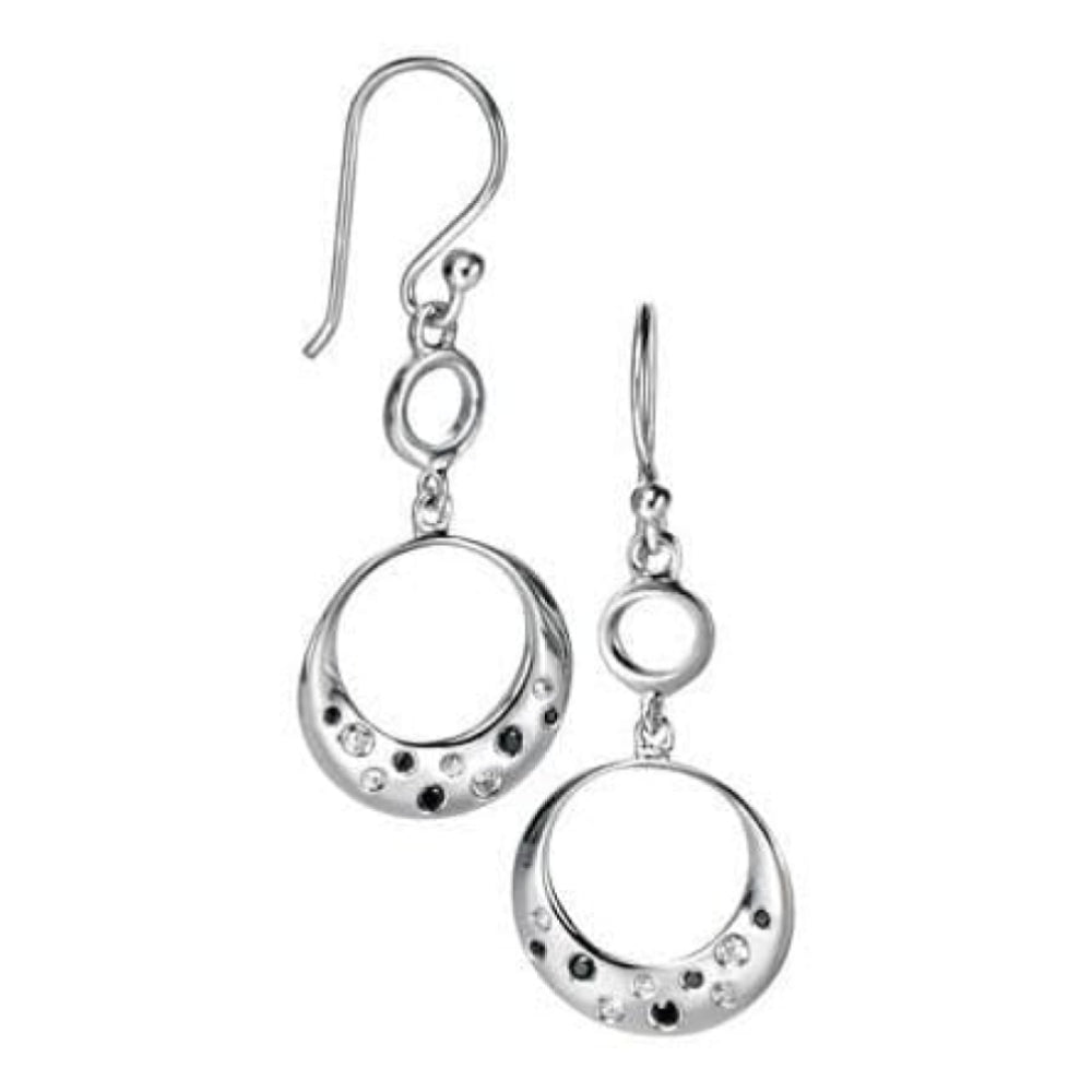 Ladies Silver Black & Silver Cubic Zironia Earrings