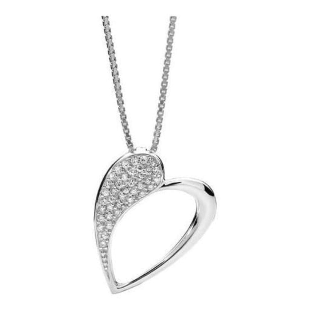 Silver Open Heart Crystalised Pendant Necklace