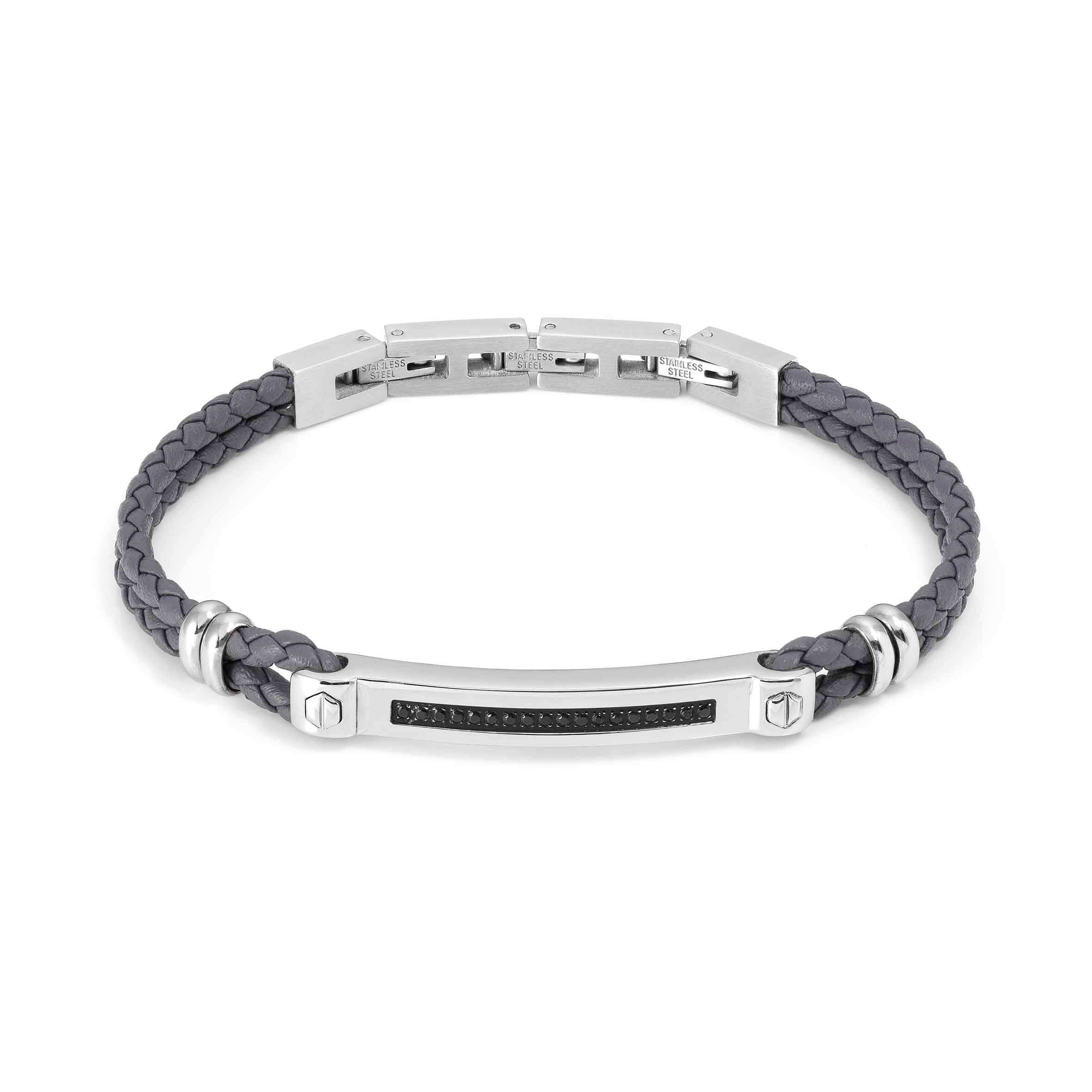 Manvision Bracelet With Grey Vegan Leather & Black CZ