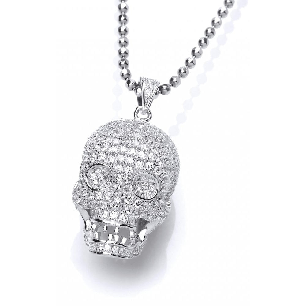 CZ Encrusted Skull Pendant & Chain