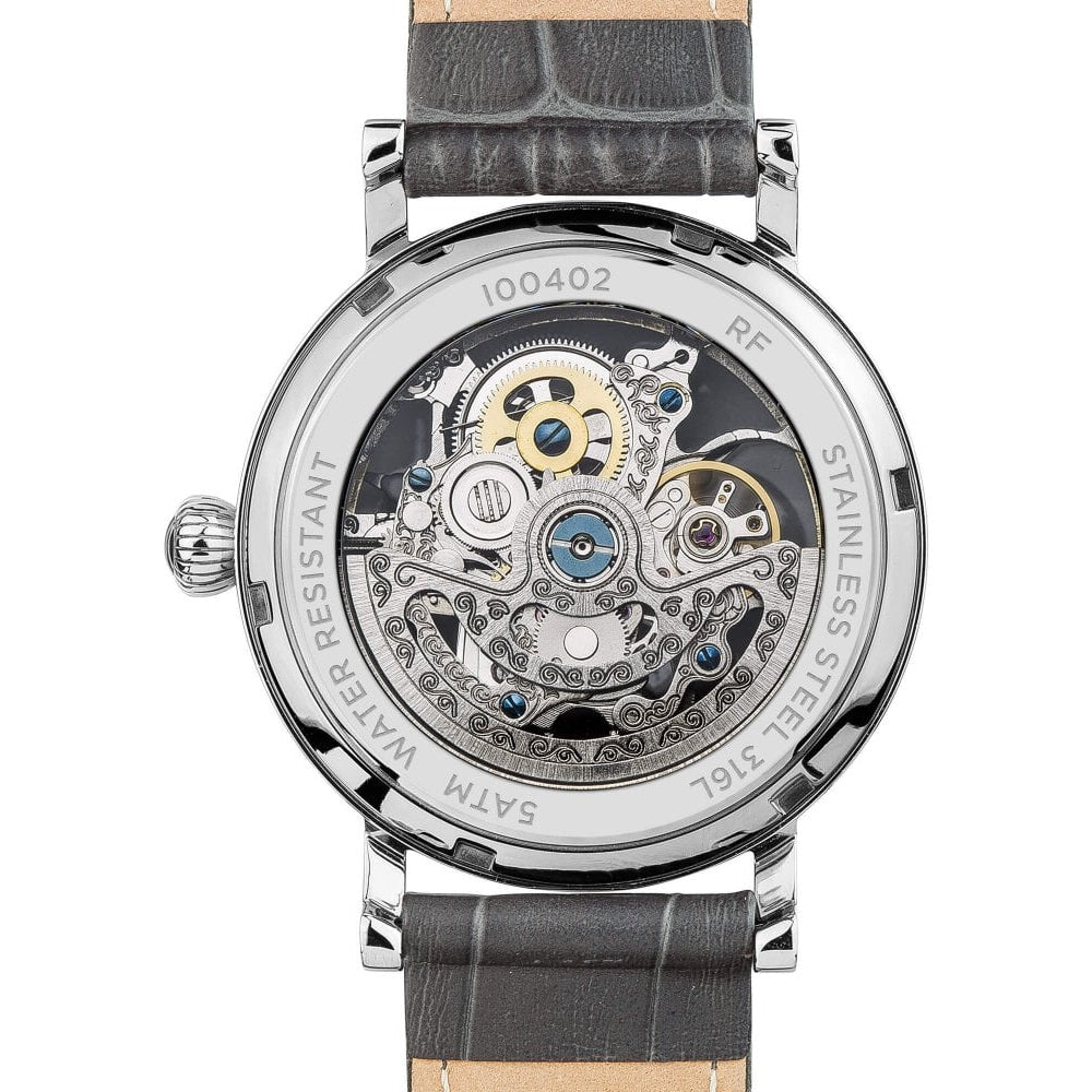 Mens The Herald Automatic Watch with Skeleton Dial and Grey Leather Strap