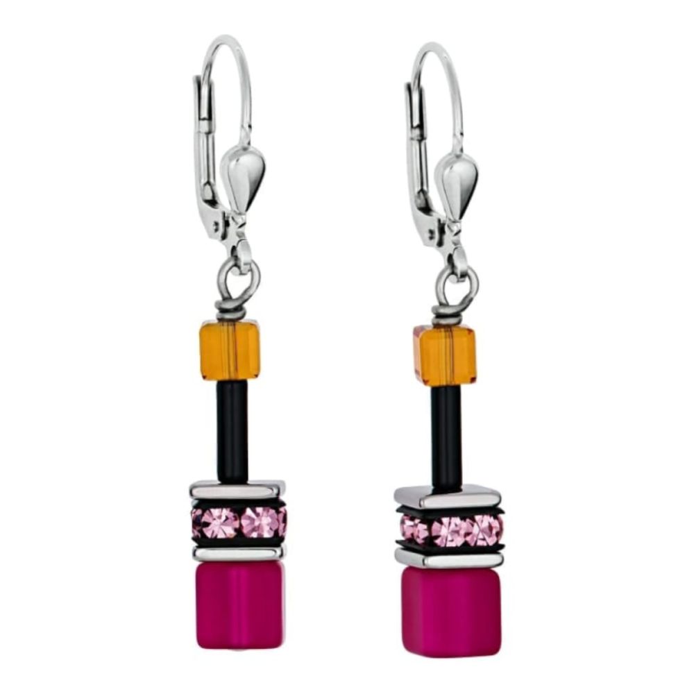 Ladies' Geo Cube Pink & Orange Earrings