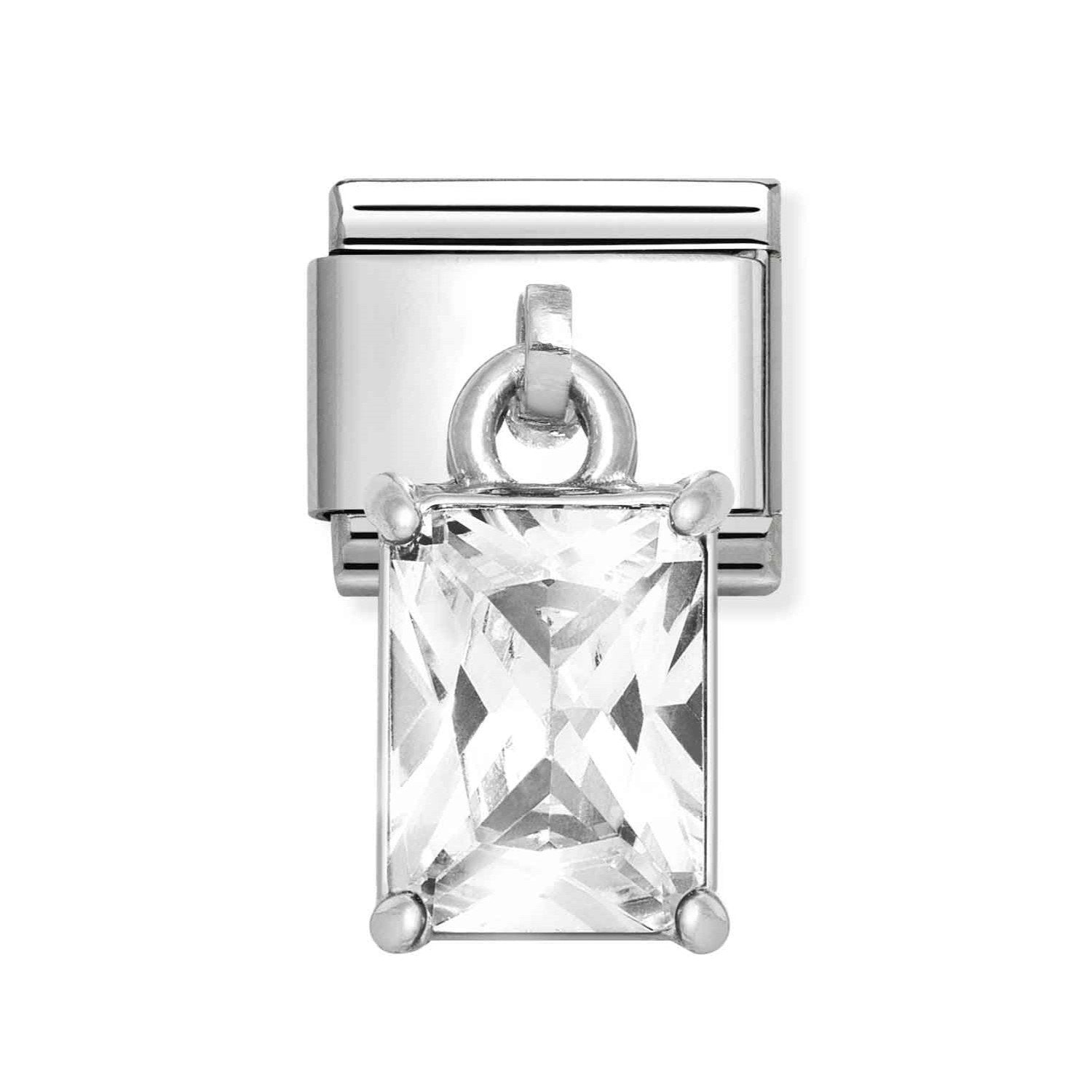 Composable Classic Link With Rectangular Baguette White CZ Charm In 925 Silver