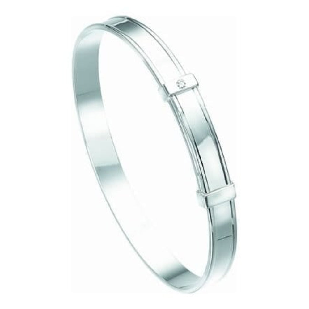 Sterling Silver And Diamond Girls Bangle