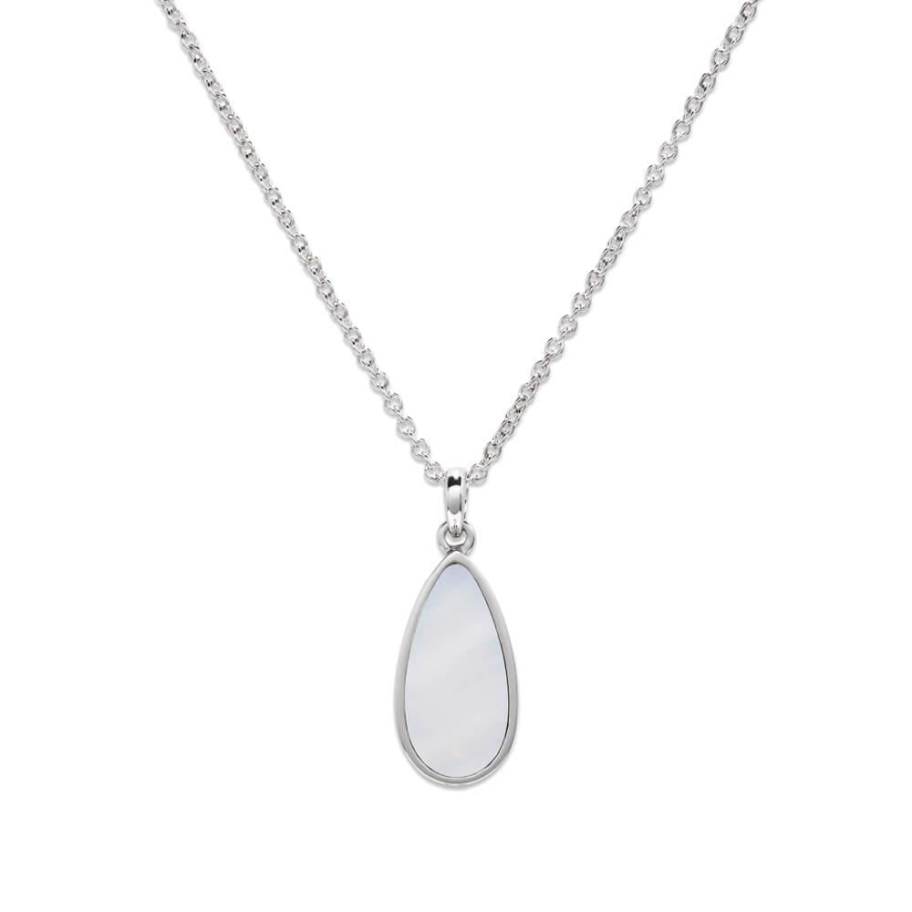 Rhodium Plated MOP Pendant Necklace