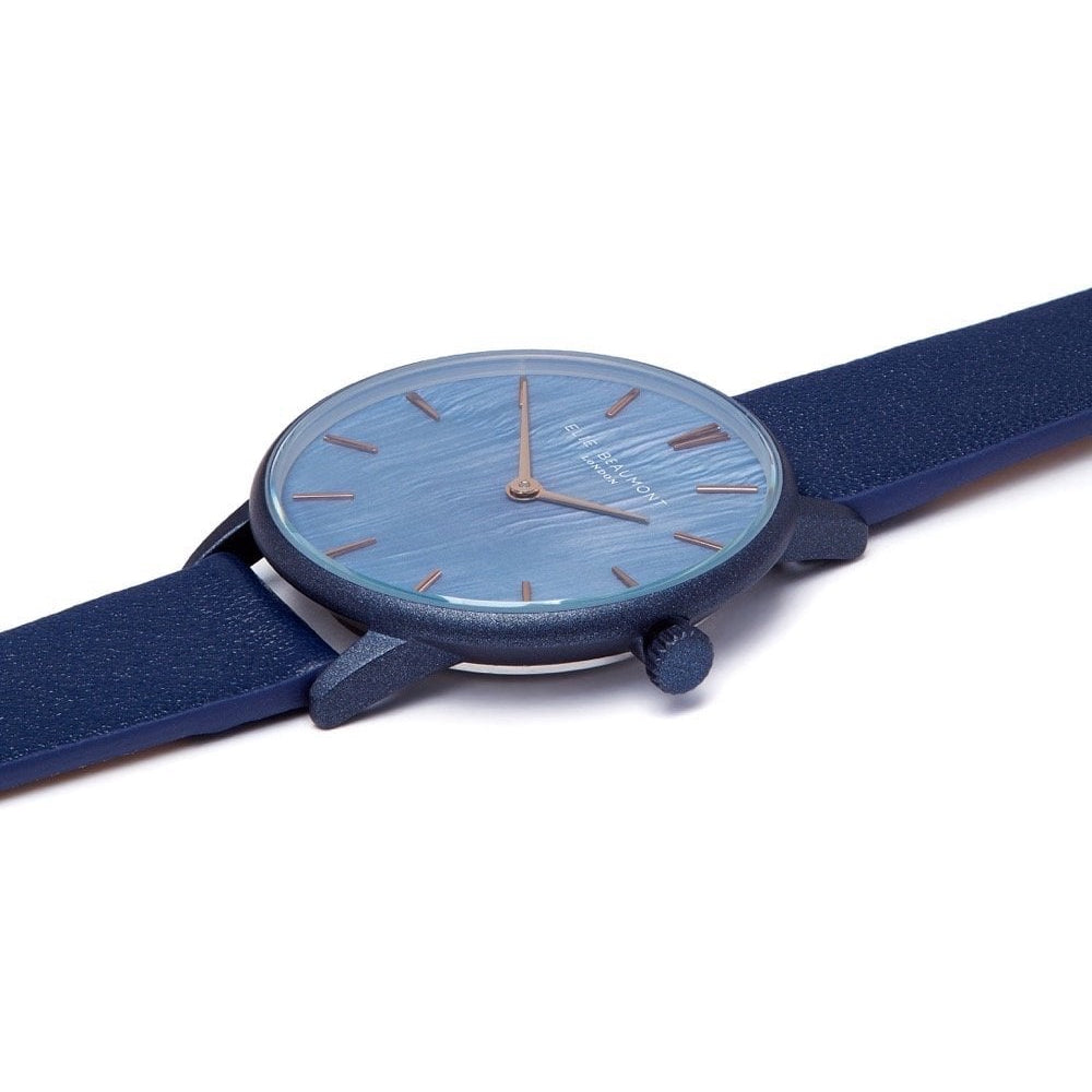 Soho Dark Blue Leather Strap With Matt Dark Blue Case & Blue MOP Dial Ladies Watch