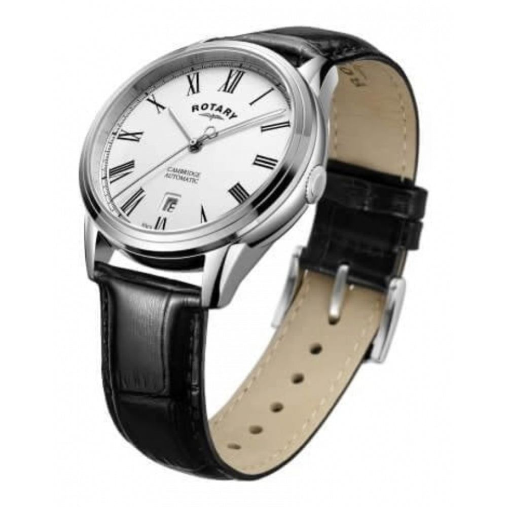 Stainless Steel Case White Dial & Black Leather Strap Gents Cambridge Automatic Watch