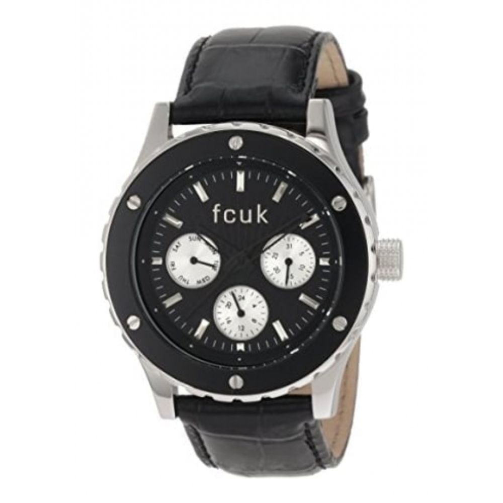 Ladies Wristwatch With Black Multi Dial And Leather Strap