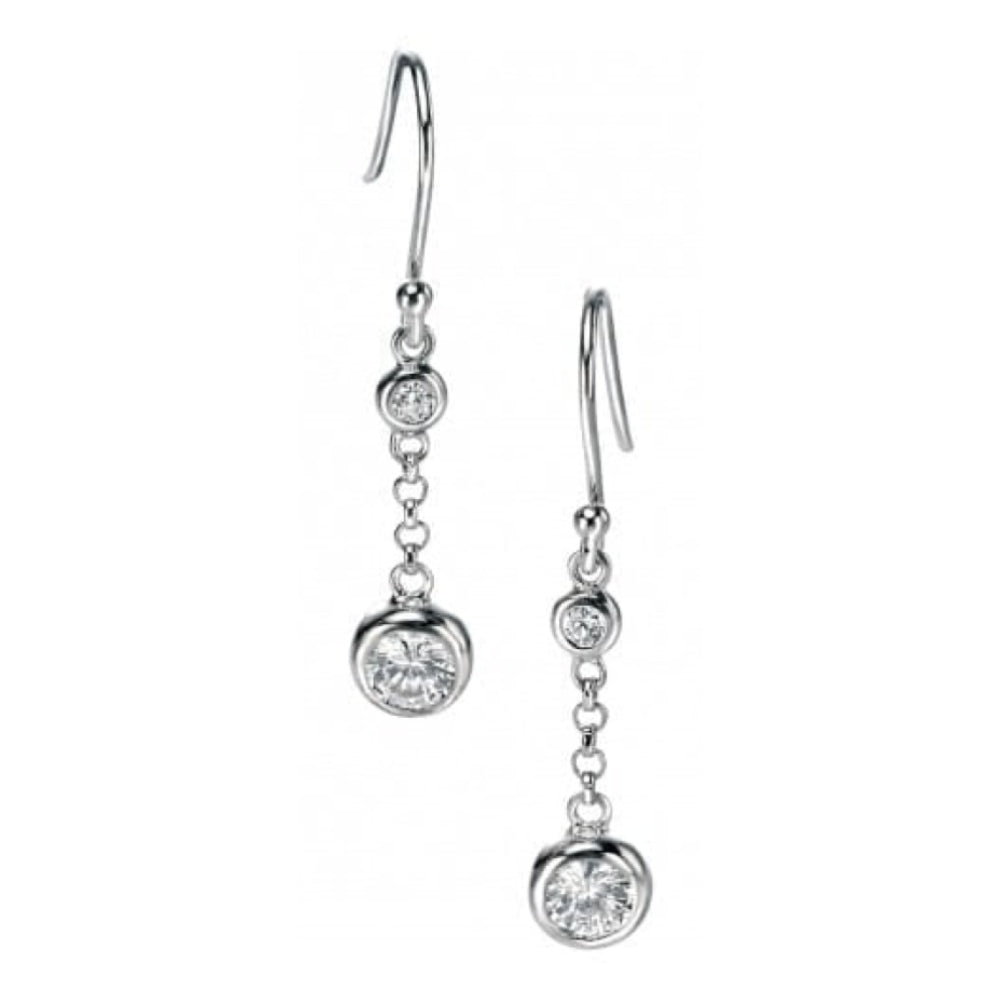 Ladies Double Clear Crystal Drop Earrings