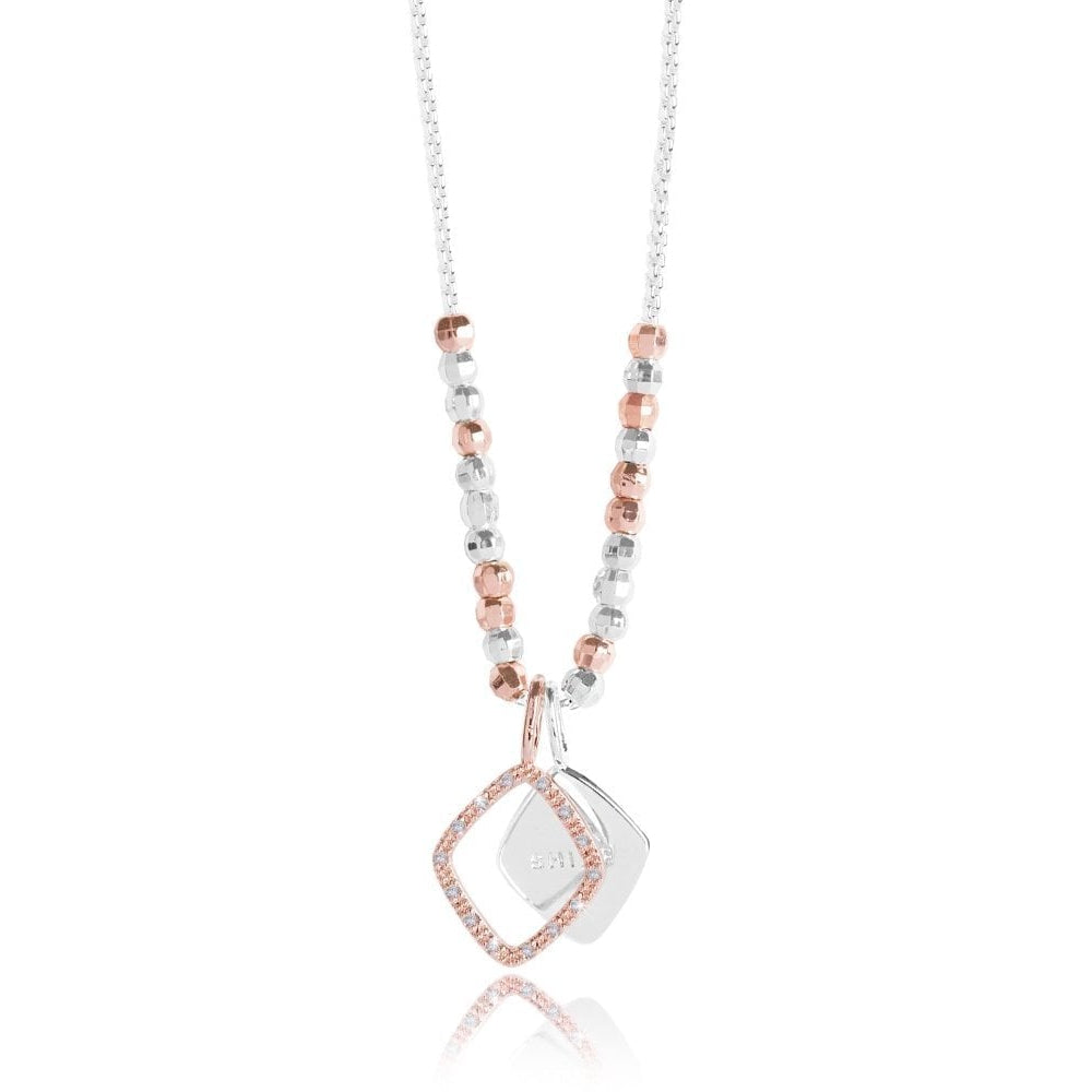 CACI - Shine - Silver Chain With Rose Gold Pave Charm And Silver Stamped Charm - Necklace