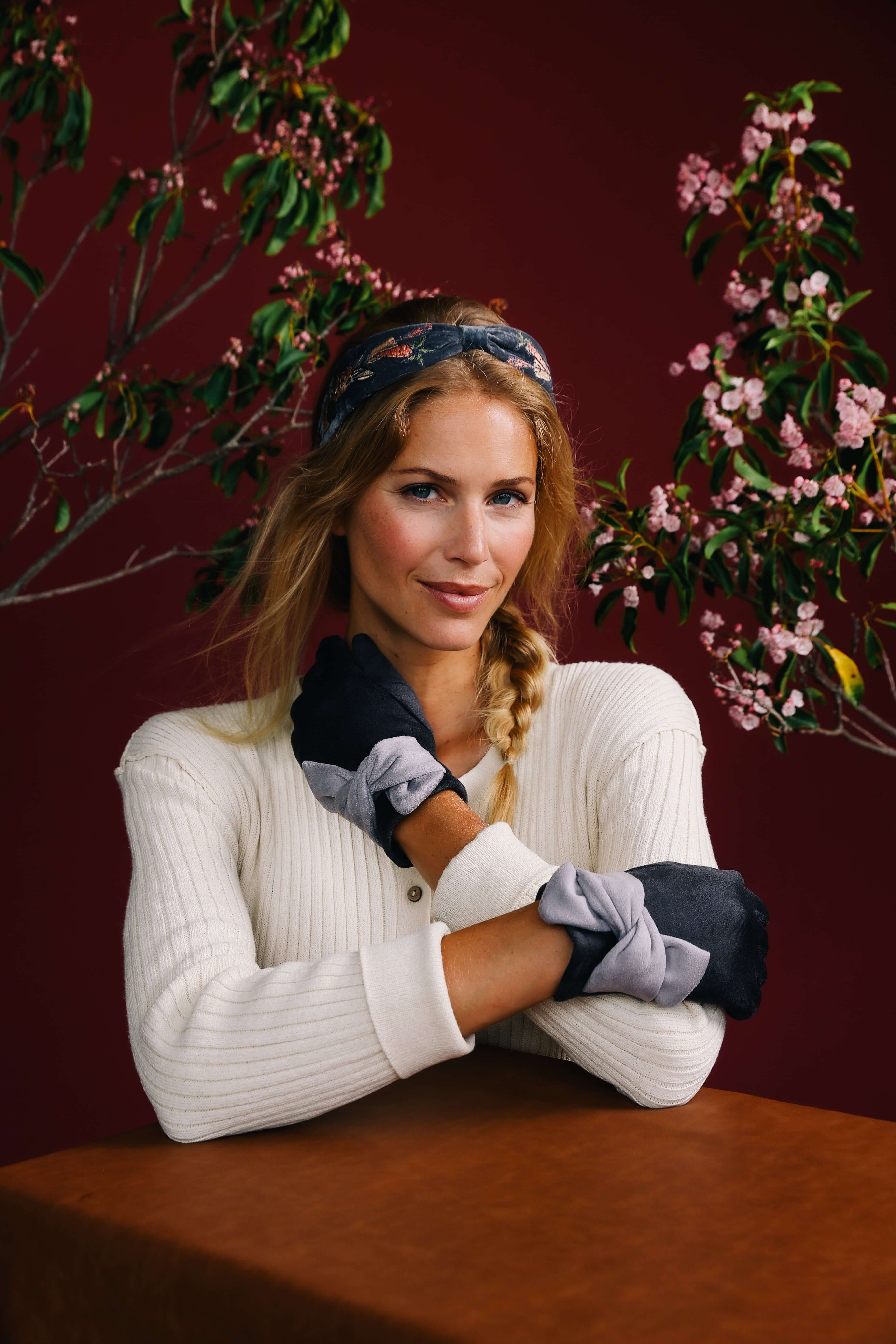 Velvet Headband Gardening Bunny Embroidered