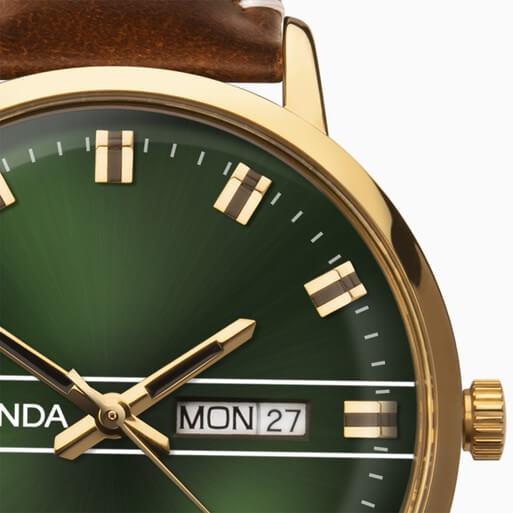Gold Case With Green Dial & Brown Leather Strap Men's Heritage Watch