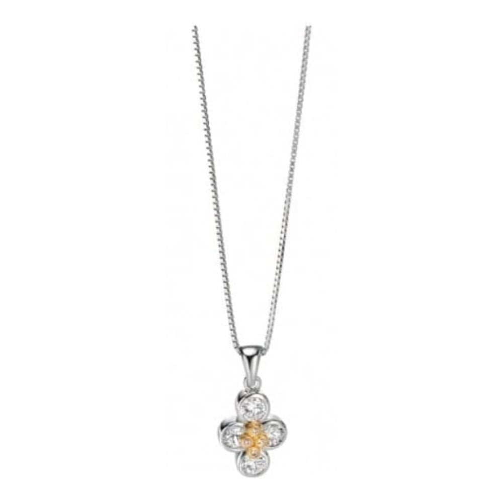 Ladies Sterling Silver Drop Flower Pendant With Cubic Zirconia