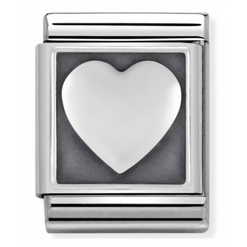 Composable Oxidized Heart Symbol Stainless Steel And Sterling Silver Big Charm
