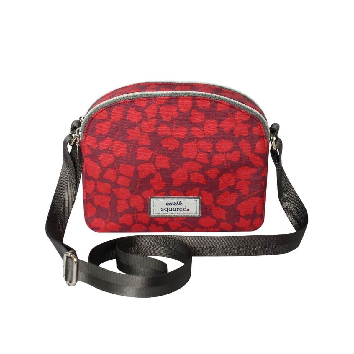 Red Flower Oil Cloth Half Moon Bag