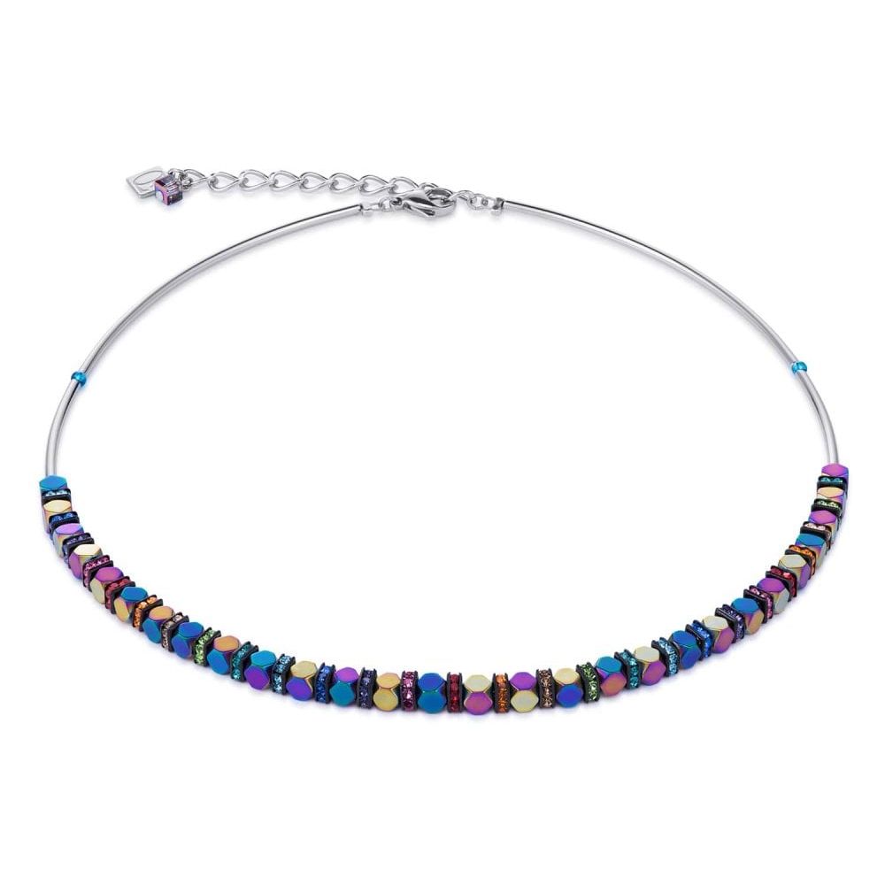 Hematite, Rhinestone & Stainless Steel Multicolour Necklace