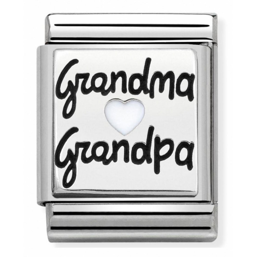 Composable Oxidised Grandma Grandpa Stainless Steel, Enamel And Sterling Silver Big Charm