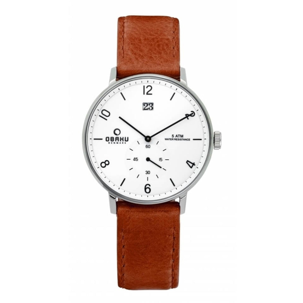 RISLEN - COGNAC Stainless Steel Leather Calf Date Display Watch