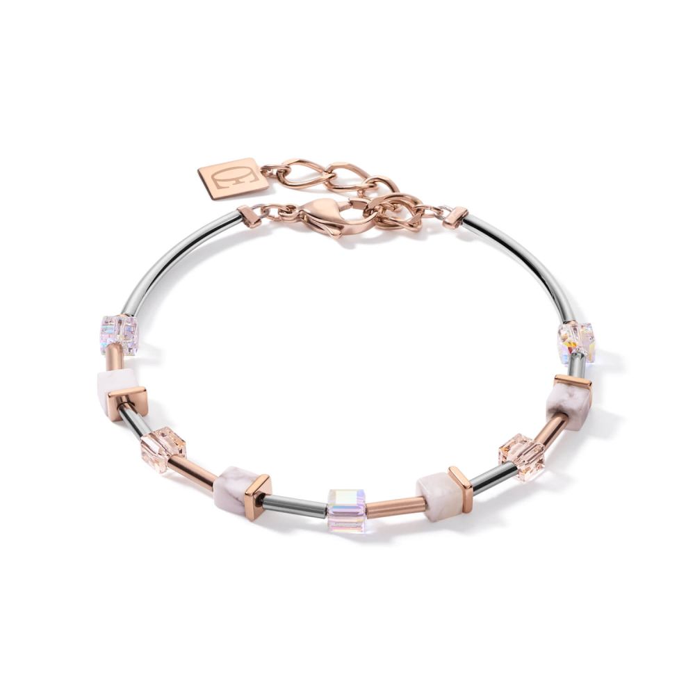 Small Rose Gold -White-Silver Geo Cube With Crystals Pave Bracelet