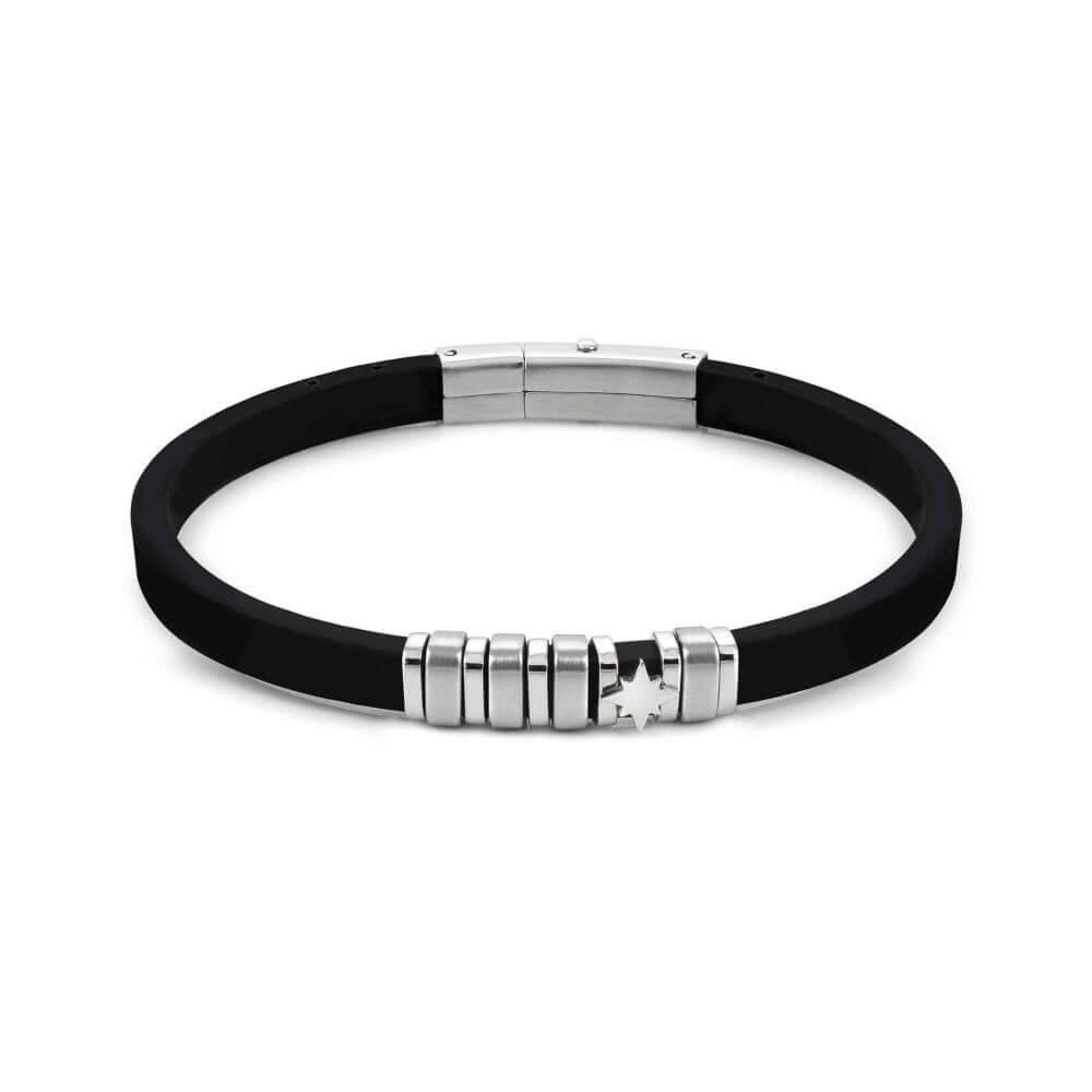 City Stainless Steel & Rubber Wind Rose Bracelet