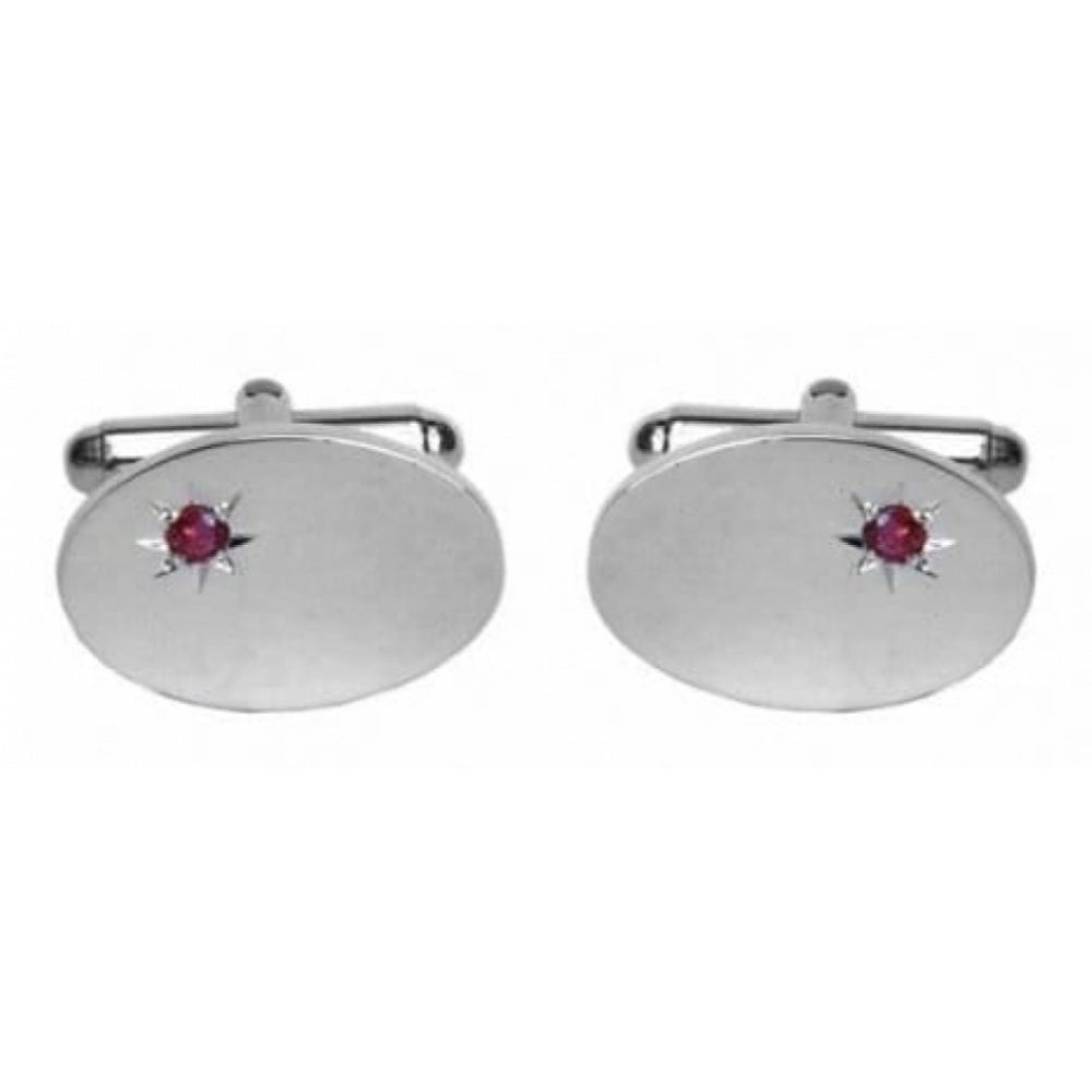 Rhodium Plated Sterling Silver & Real Ruby Cufflinks