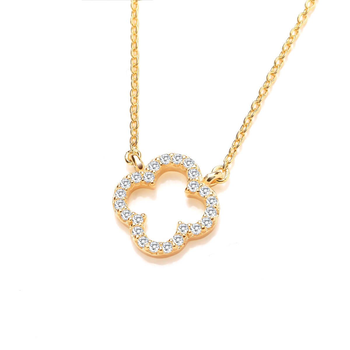 Gold Plated & Cubic Zirconia Open Clover Necklace