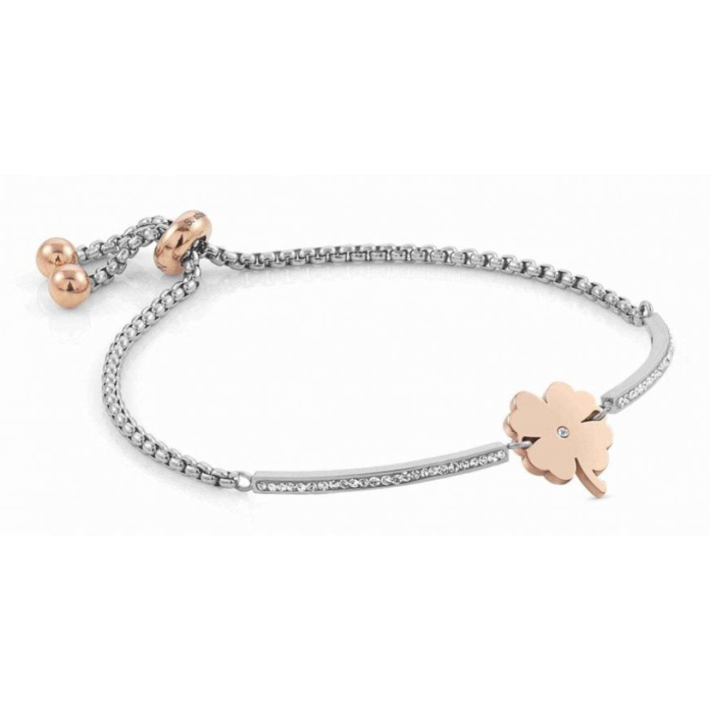 Milleluci Rose Gold Finish Four Leaf Clover Toggle Pav Half Bangle Bracelet