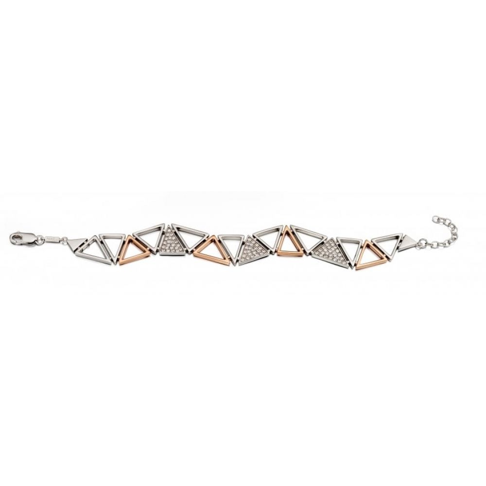 Silver & Rose Gold Triangle Pave Bracelet