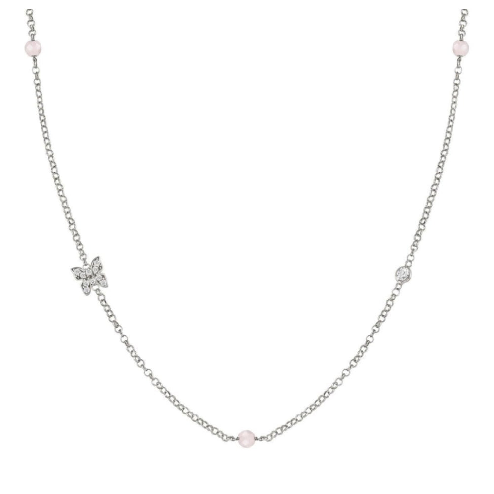Gioie Necklace In 925 Silver, Cubic Zirconia And Jade (018_Silver Butterfly)